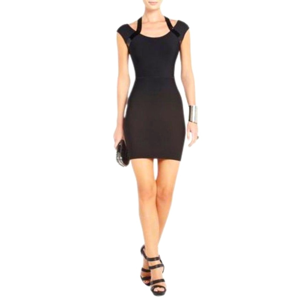 BCBG Karella Bodycon Dress, Black Sequin Halter Detail